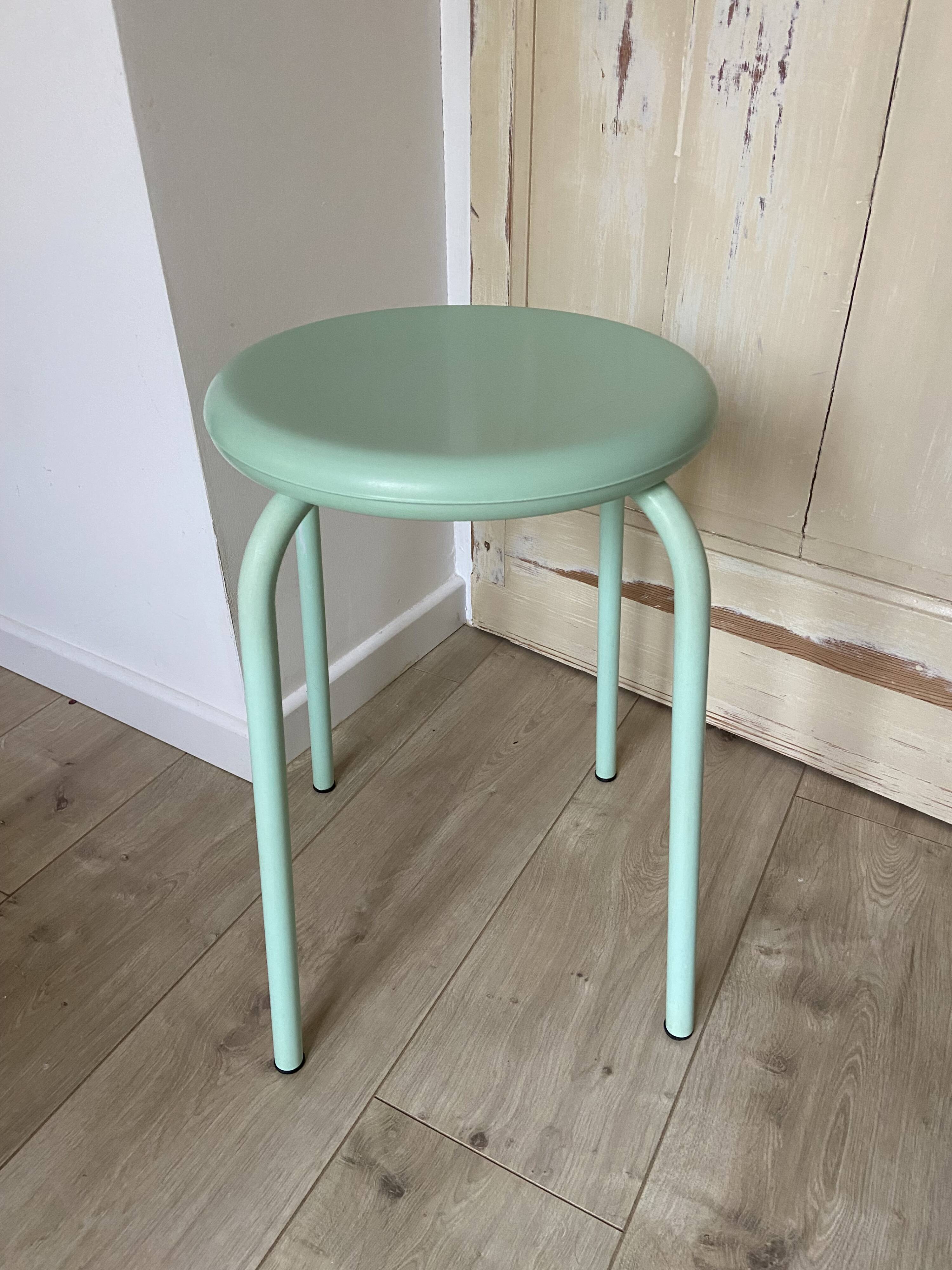 Set of 3 Vintage Stools - Molded Plastic Seat, Covered Iron Leg