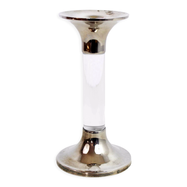 Bougeoir en métal argenté et lucite