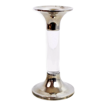 Candle holder in silver metal and lucite