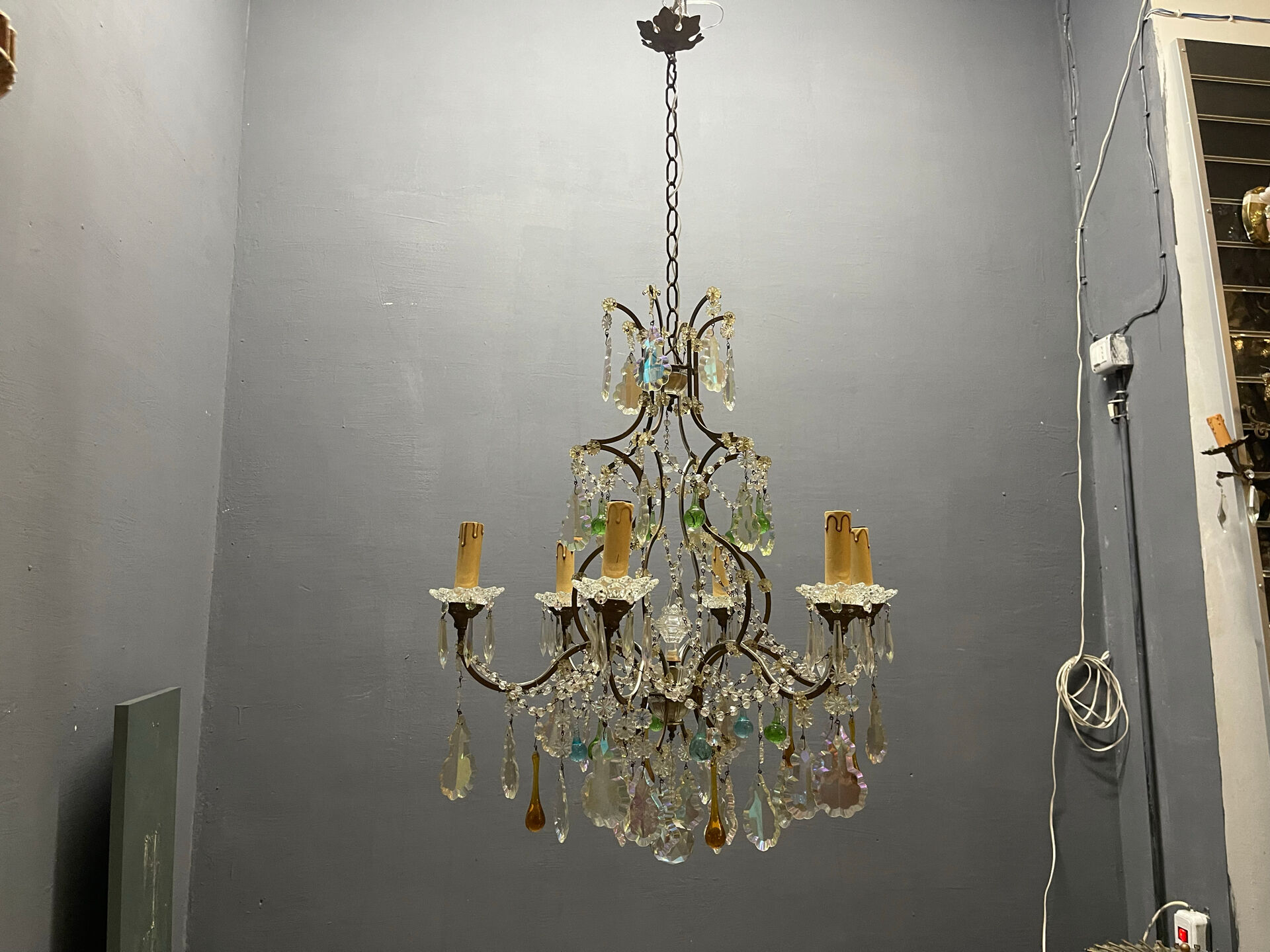 Multicoloured Murano Glass & Crystal Chandelier, 1950s