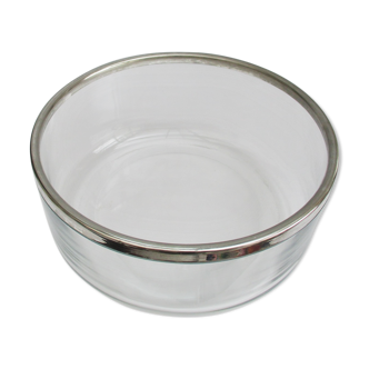 Glass bowl silver metal edge