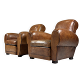 Chaises de club en cuir antiques 1930-1940
