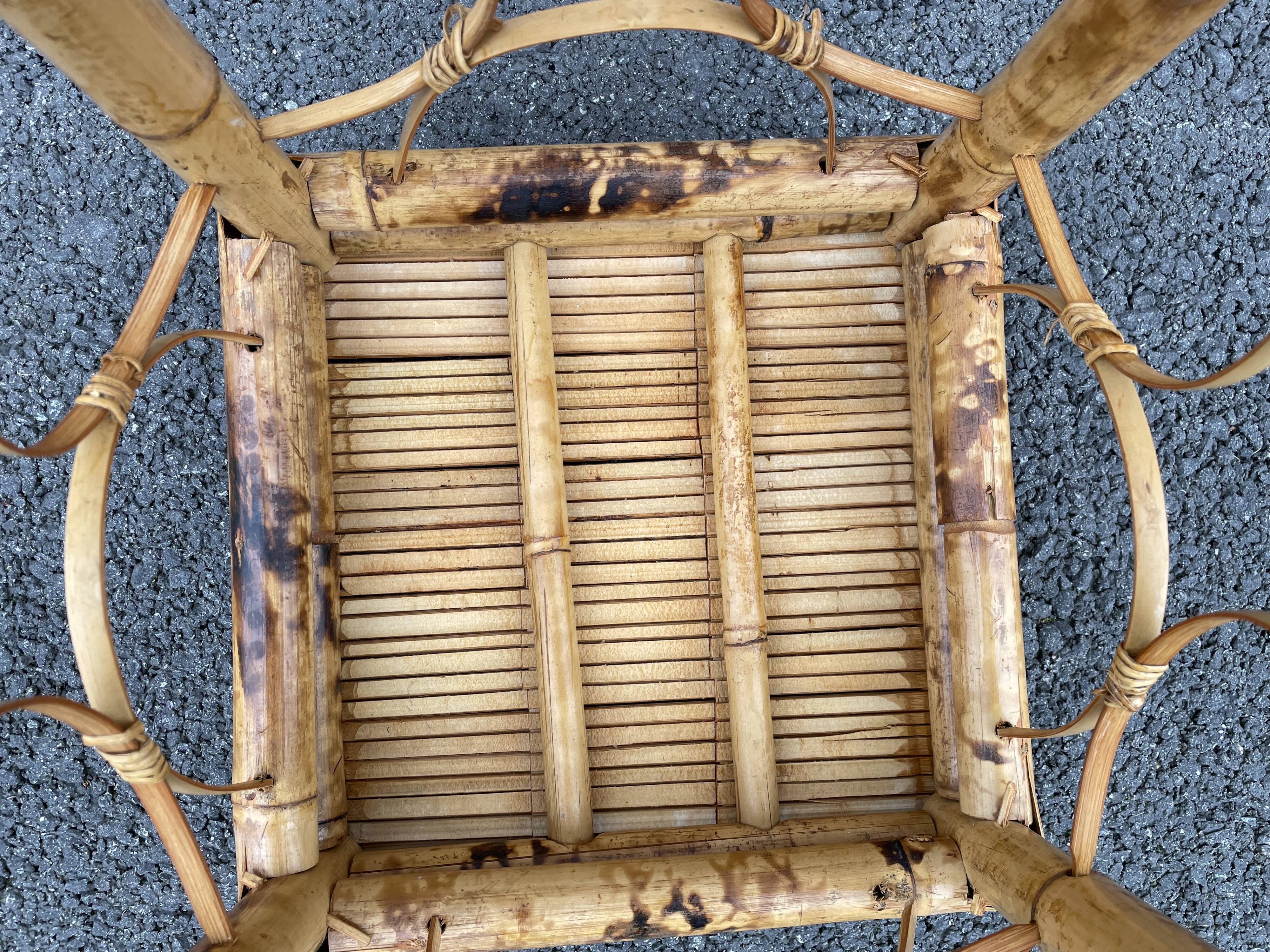Tabouret bambou brûlé années 50