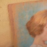 Pastel portrait on vintage cardboard
