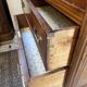 Louis XVI period mahogany secretary, white marble top, clover lock
