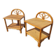 Pair of bedside tables in wood and woven straw - around 1960.