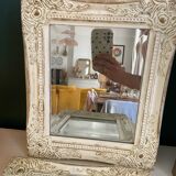 Set of two pretty mirrors in white, beige, and gold tones. Bohemian