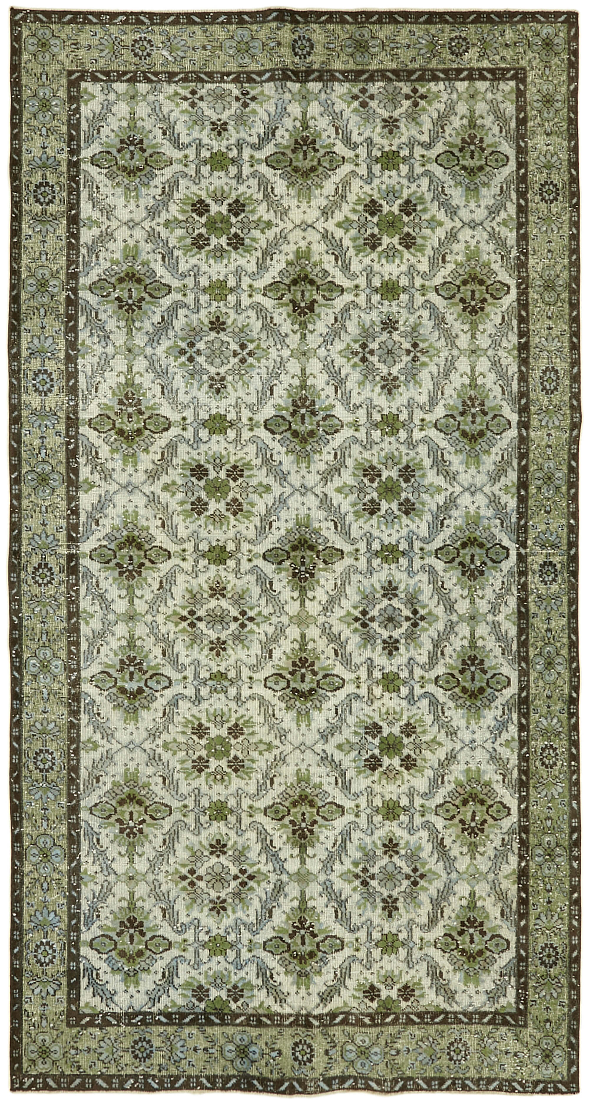 Handmade contemporary anatolian 1970s 163 cm x 306 cm green carpet