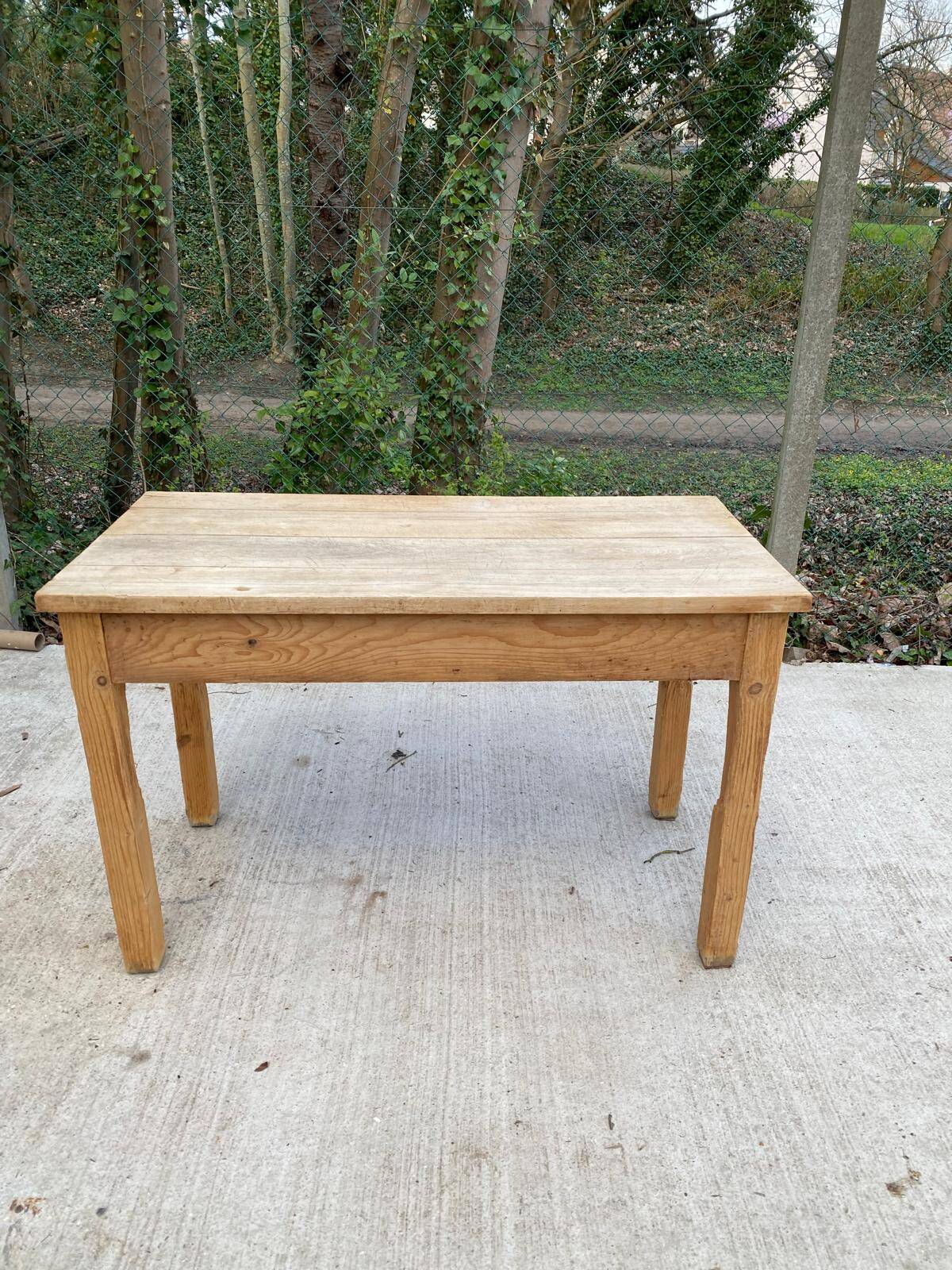 Renovated Parisian desk in raw solid wood with 2 drawers