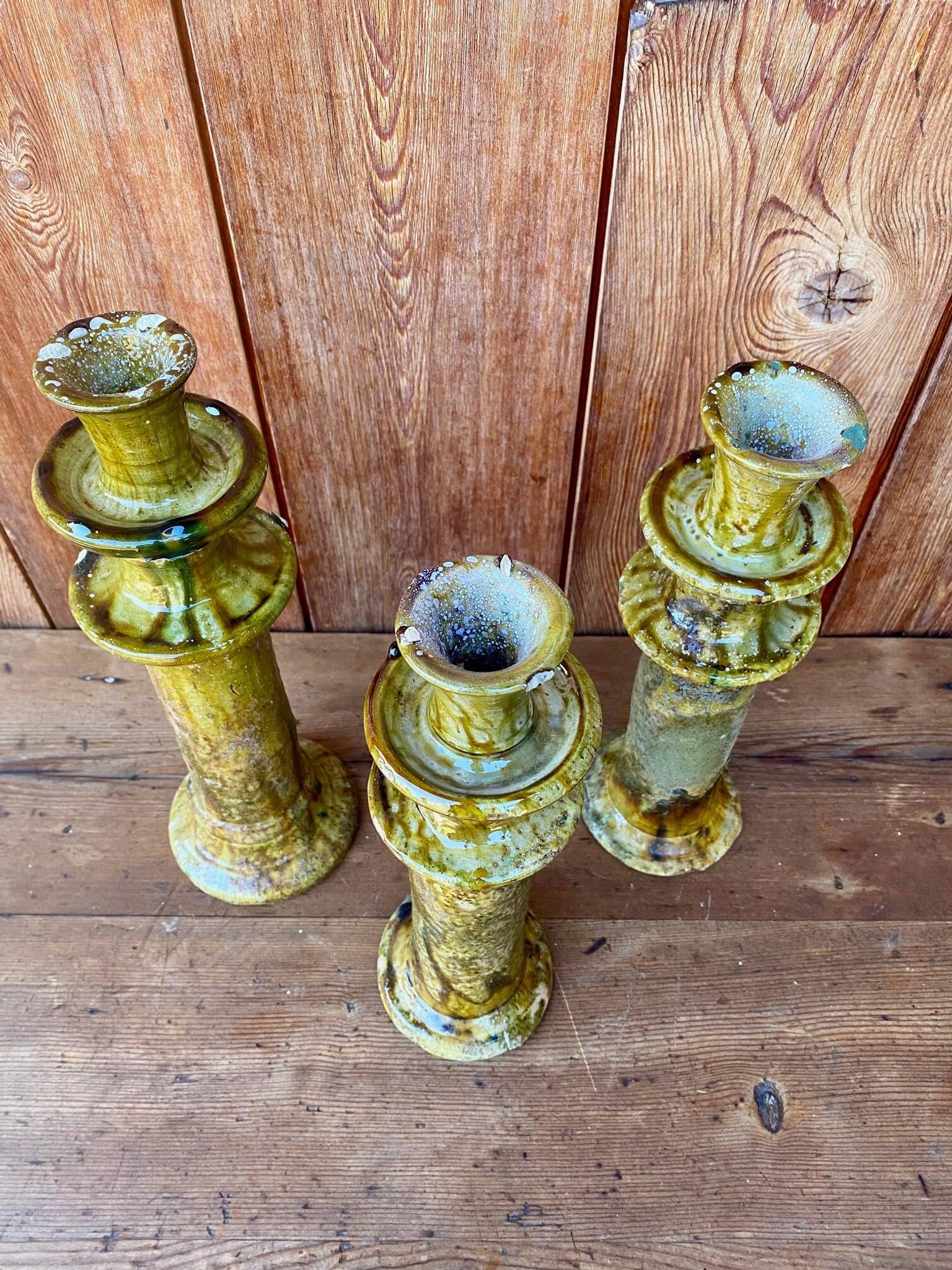3 Bougeoirs de Tamegroute en céramique émaillé.