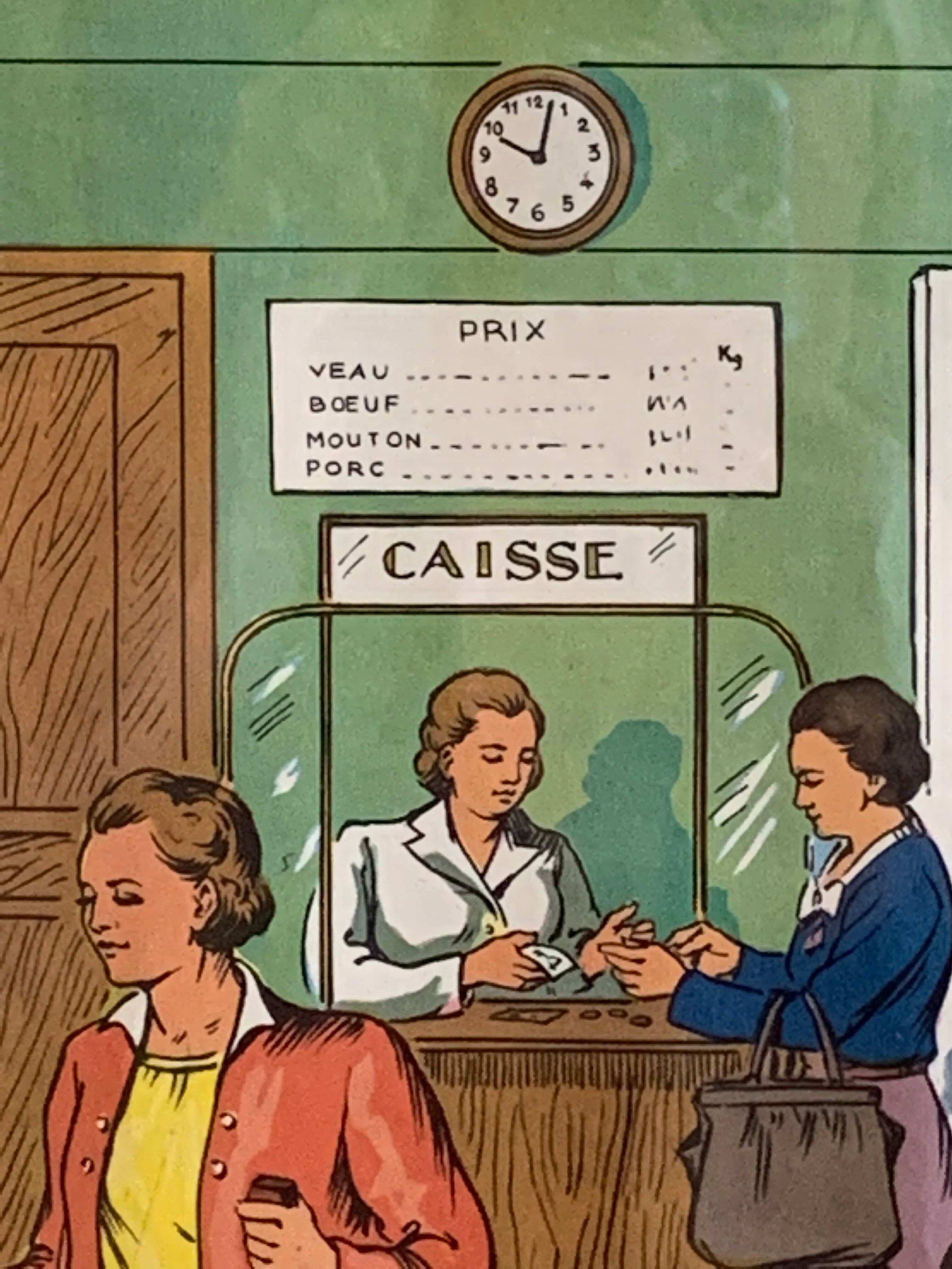 School poster 1960 framed double-sided n14bis The butcher charcutier- n 15 The garage