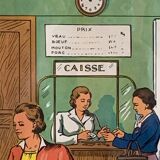 School poster 1960 framed double-sided n14bis The butcher charcutier- n 15 The garage