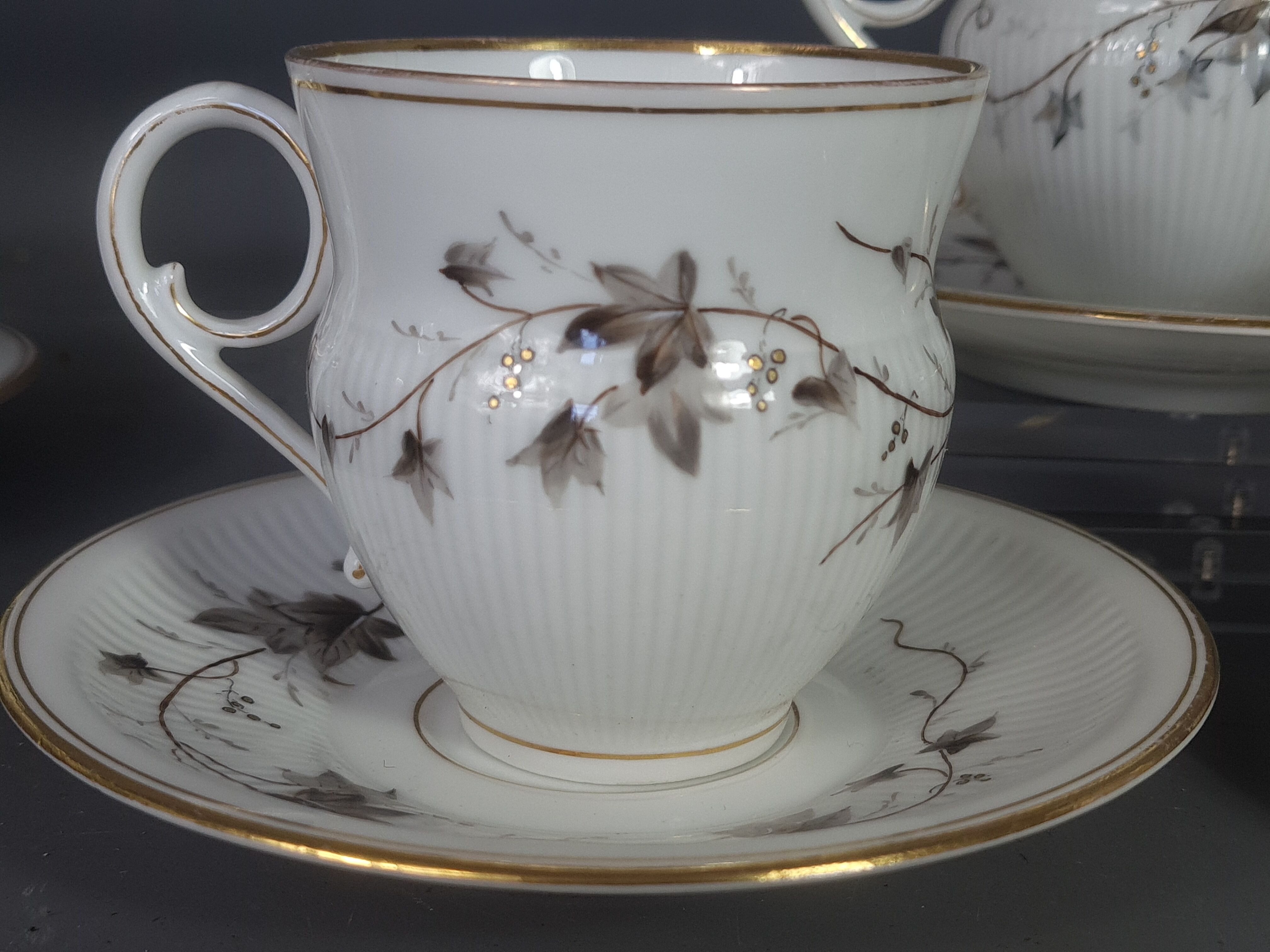 Old coffee set 8 pcs porcelain decoration painted with grapefruit around 1900