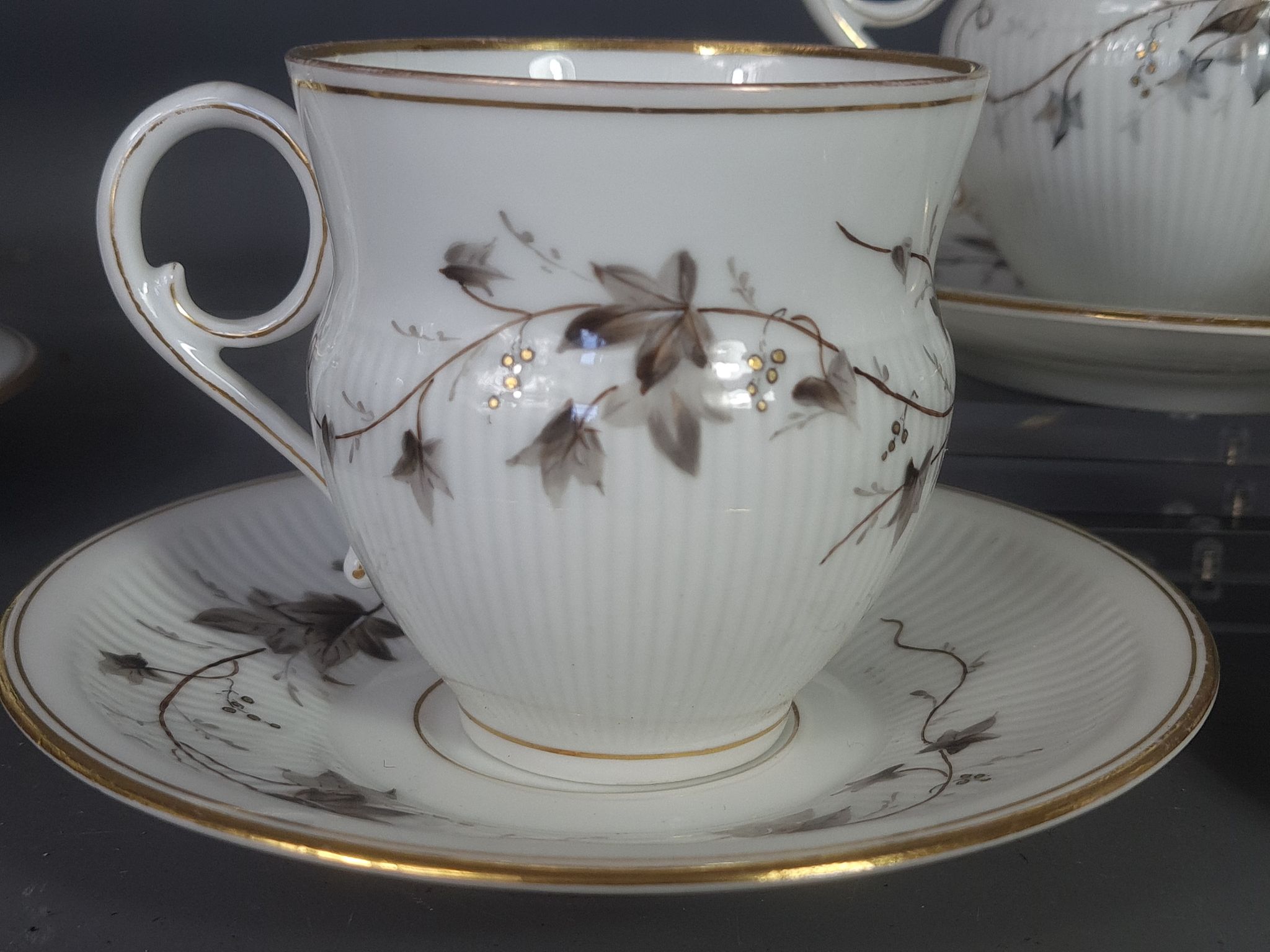 Old coffee set 8 pcs porcelain decoration painted with grapefruit around 1900