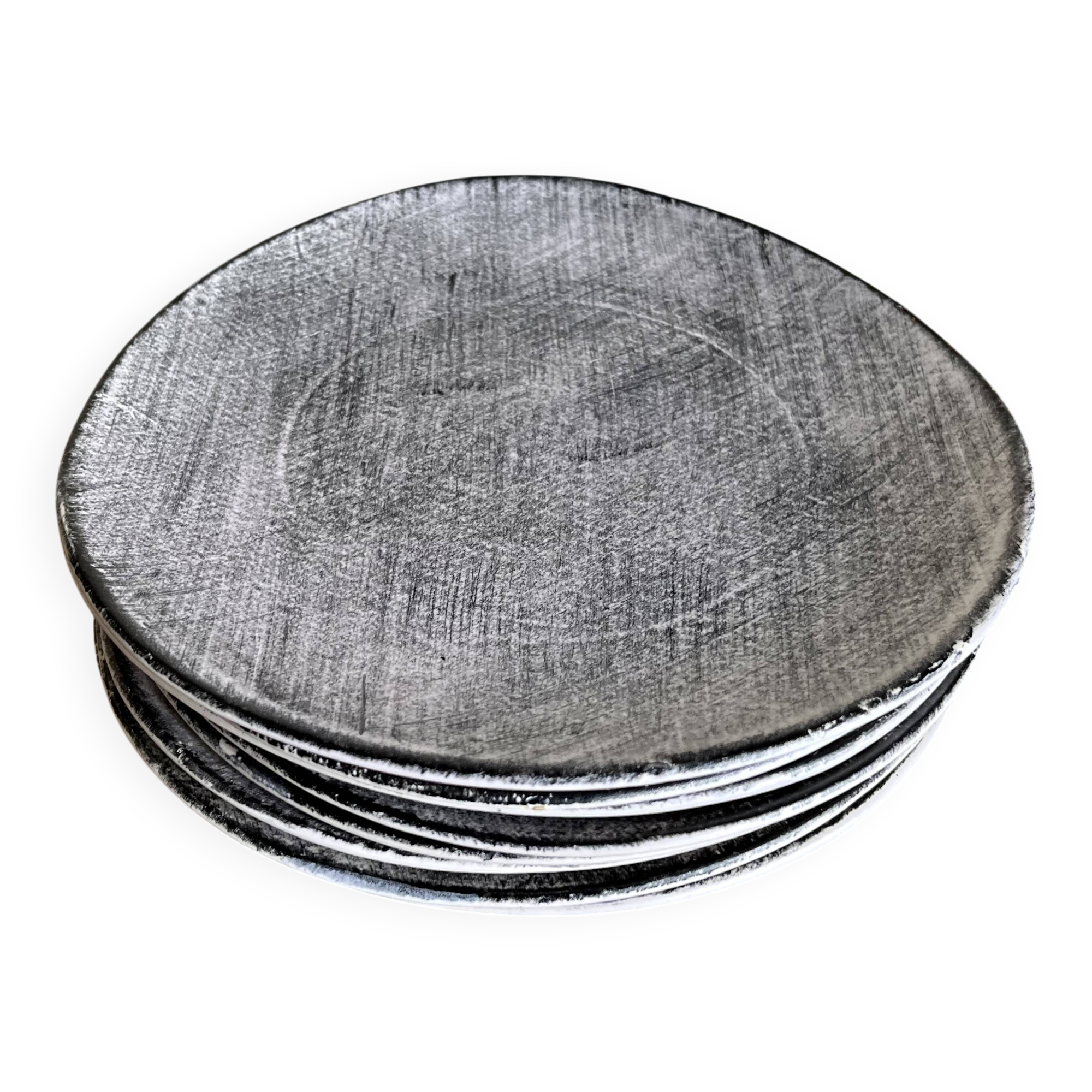 Set of 8 brutalist plates 1970 grey Niederviller Twilight