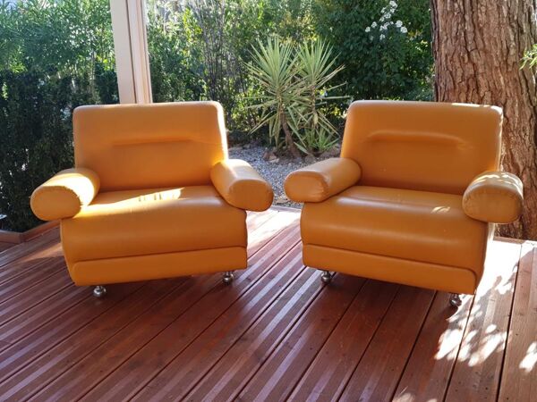 paire De fauteuils cuir Vintage 1970