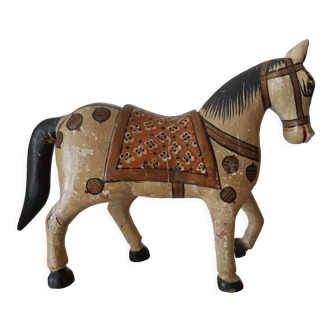 Statuette de cheval en bois polychrome