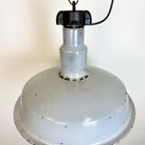 Large industrial midcentury grey enamel factory lamp, 1950s