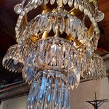 Lustre à pampilles ancien cristal est bronze époque XIXeme