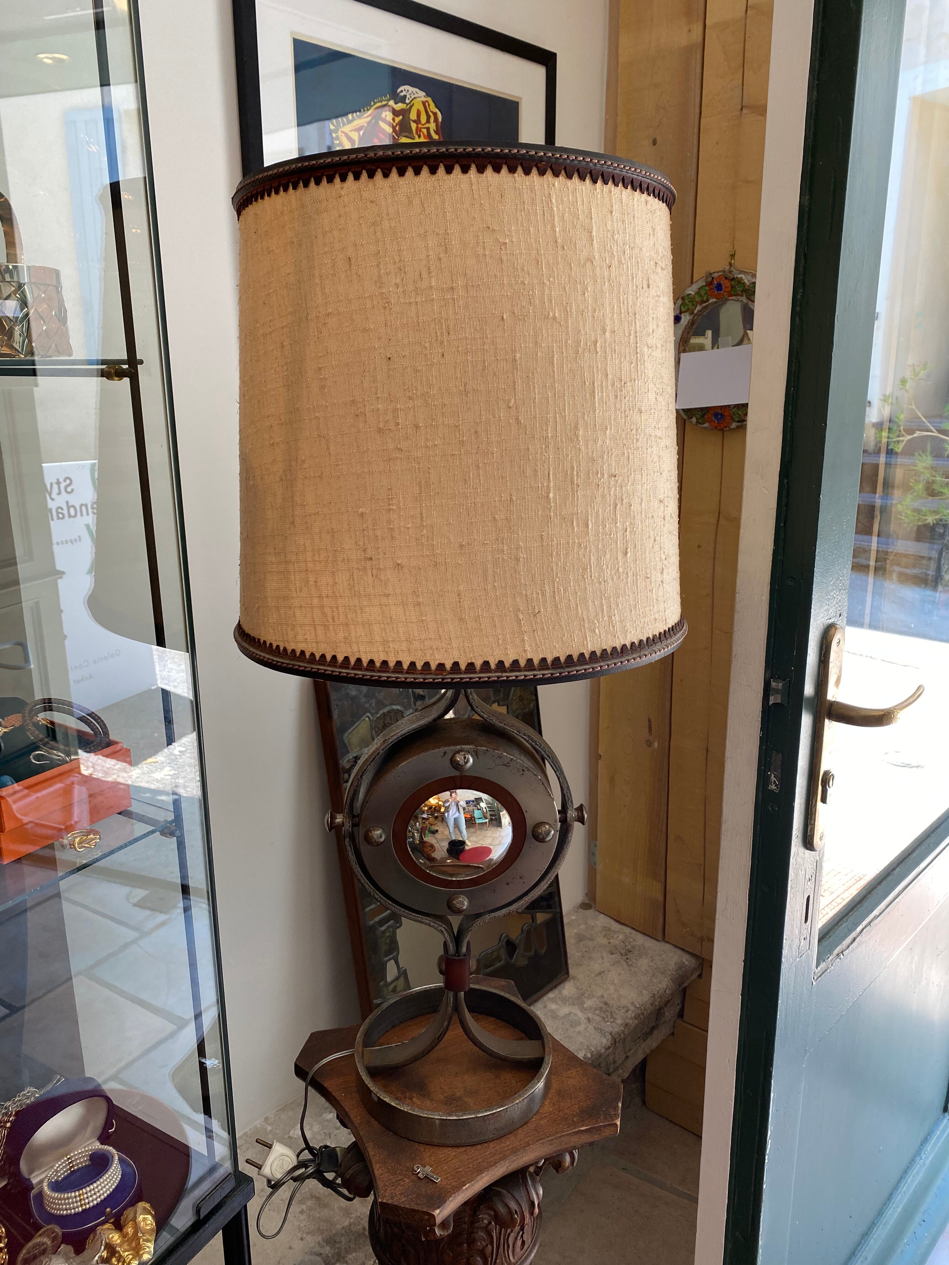 Metal and leather lamp Jean-Pierre Ryckaert