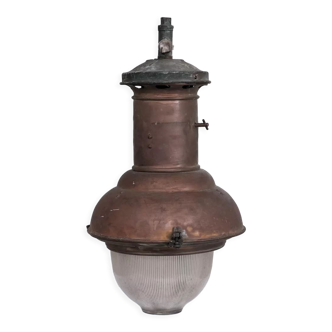 Industrial copper and glass french pendant light