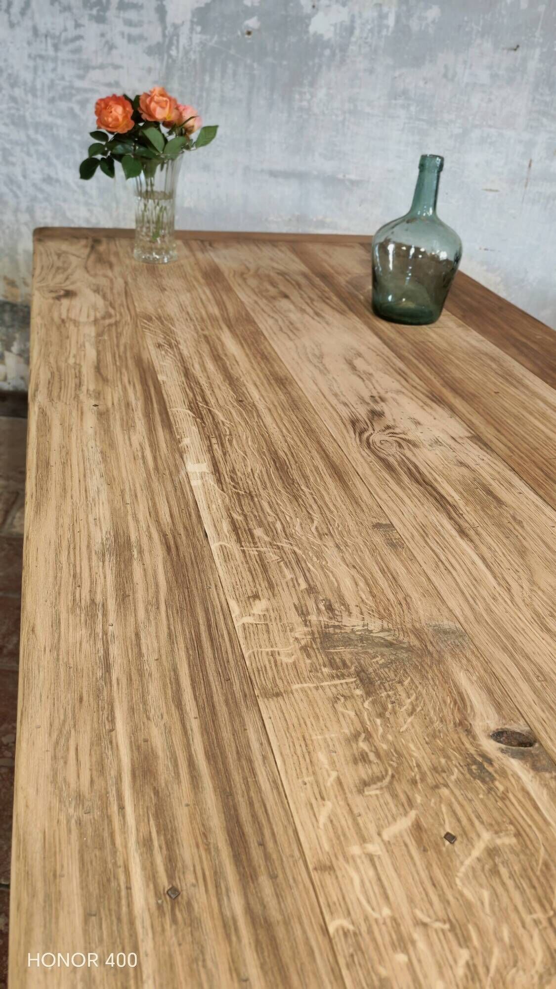 Solid oak farmhouse table "brut" 247x89, top "chocolate oak"