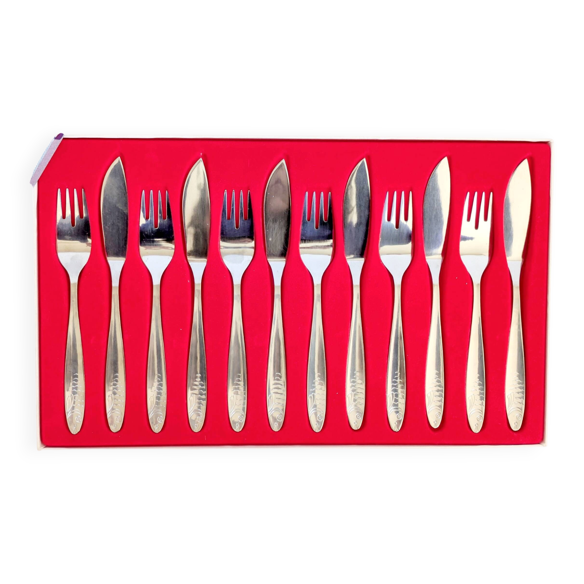 Service à poisson 12 pièces WMF inox avec coffret, années 60