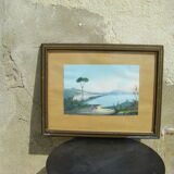 View of the Bay of Naples with Vesuvius erupting