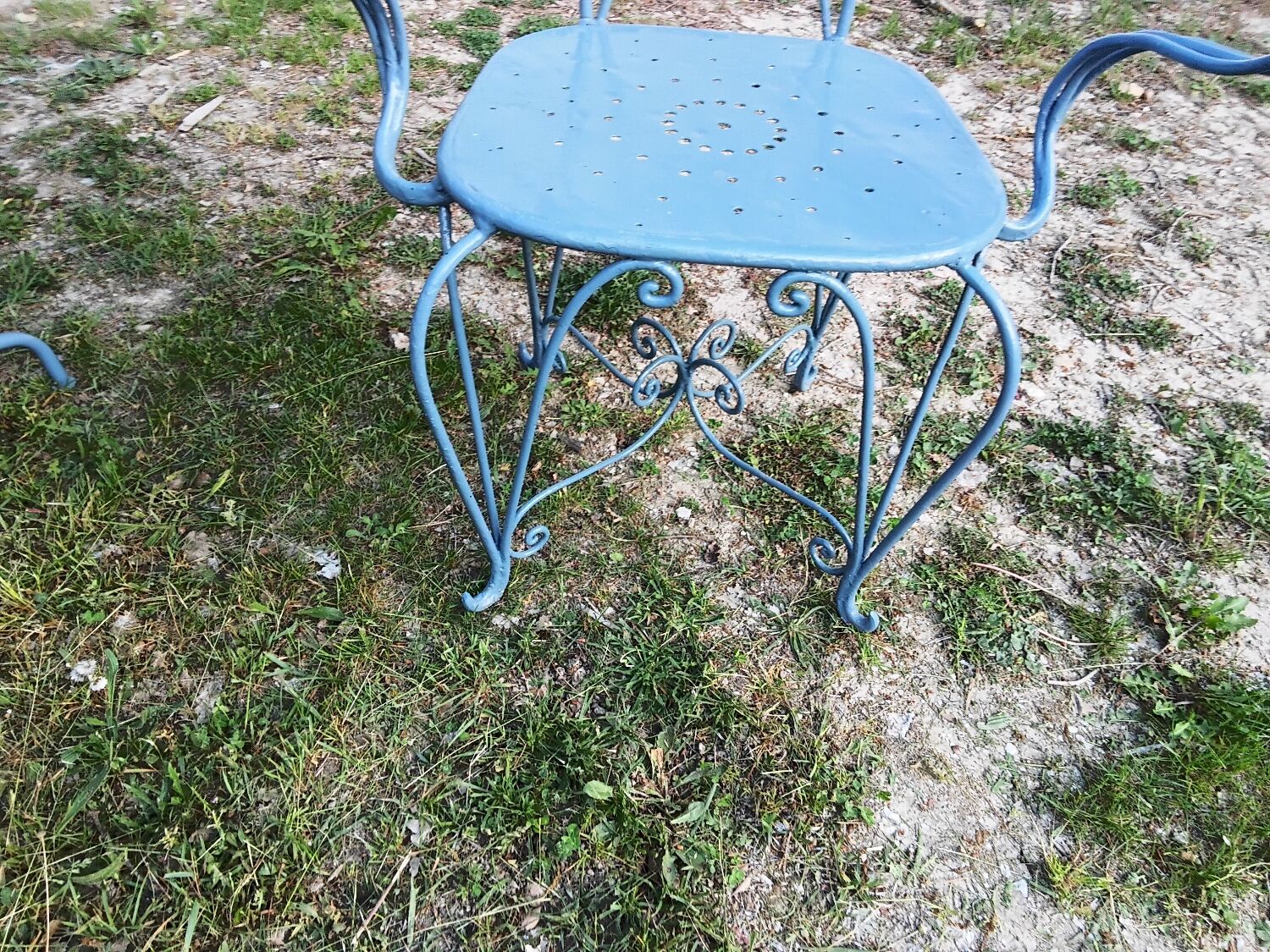 Large blue wrought iron garden furniture