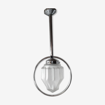 Art deco glass and chrome hanging lamp