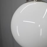 Art Deco chrome floor lamp, milk glass, walnut base, 1930s Czechoslovakia