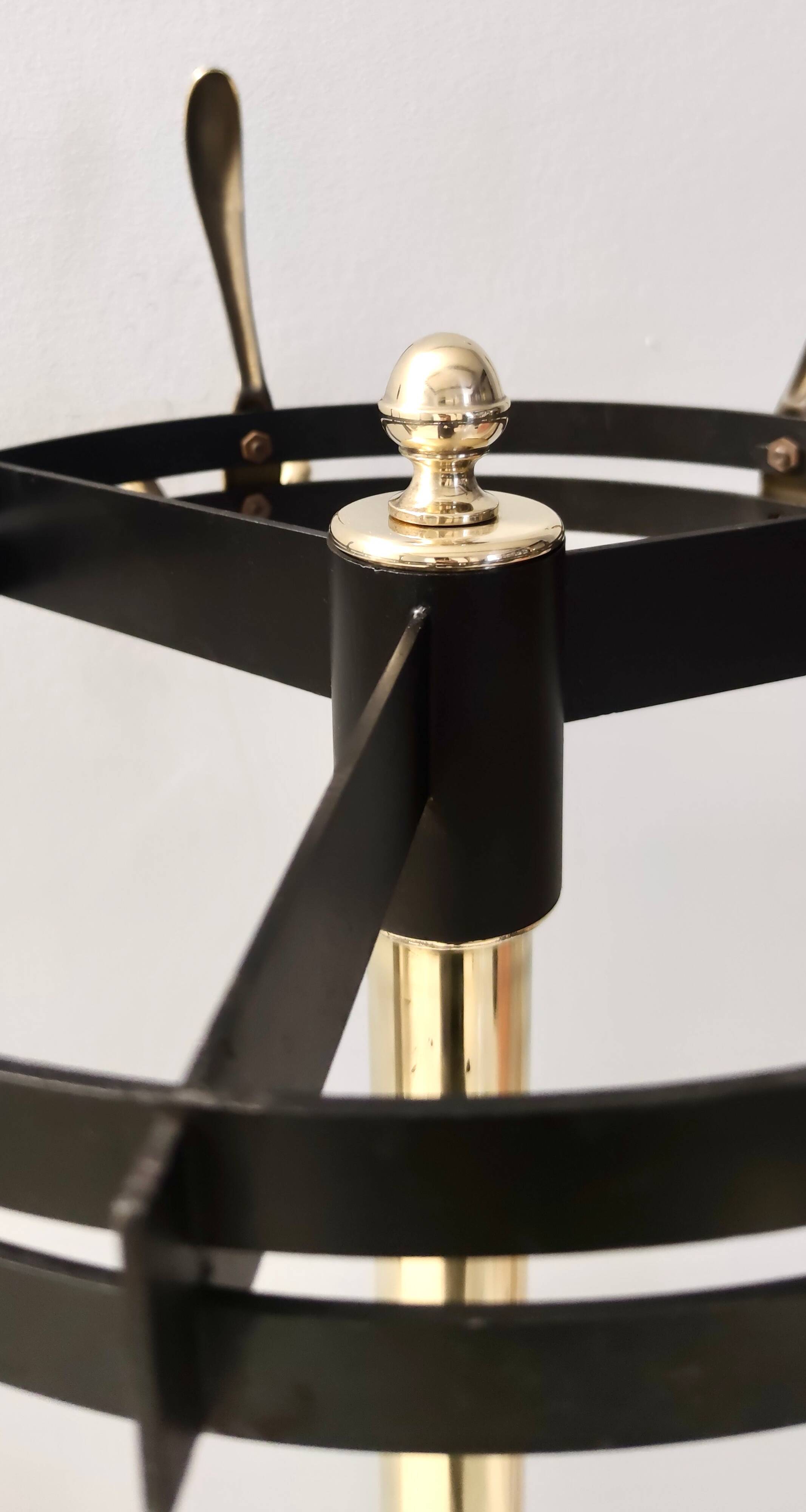 Revolving Brass and Varnished Iron Coat Rack, Italy