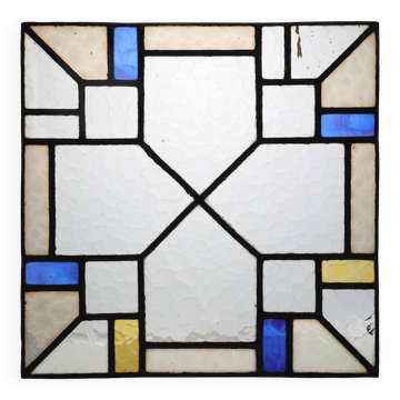Art Deco Leaded Glass Panel with Geometric Cross Motif, Belgium, Circa 1920