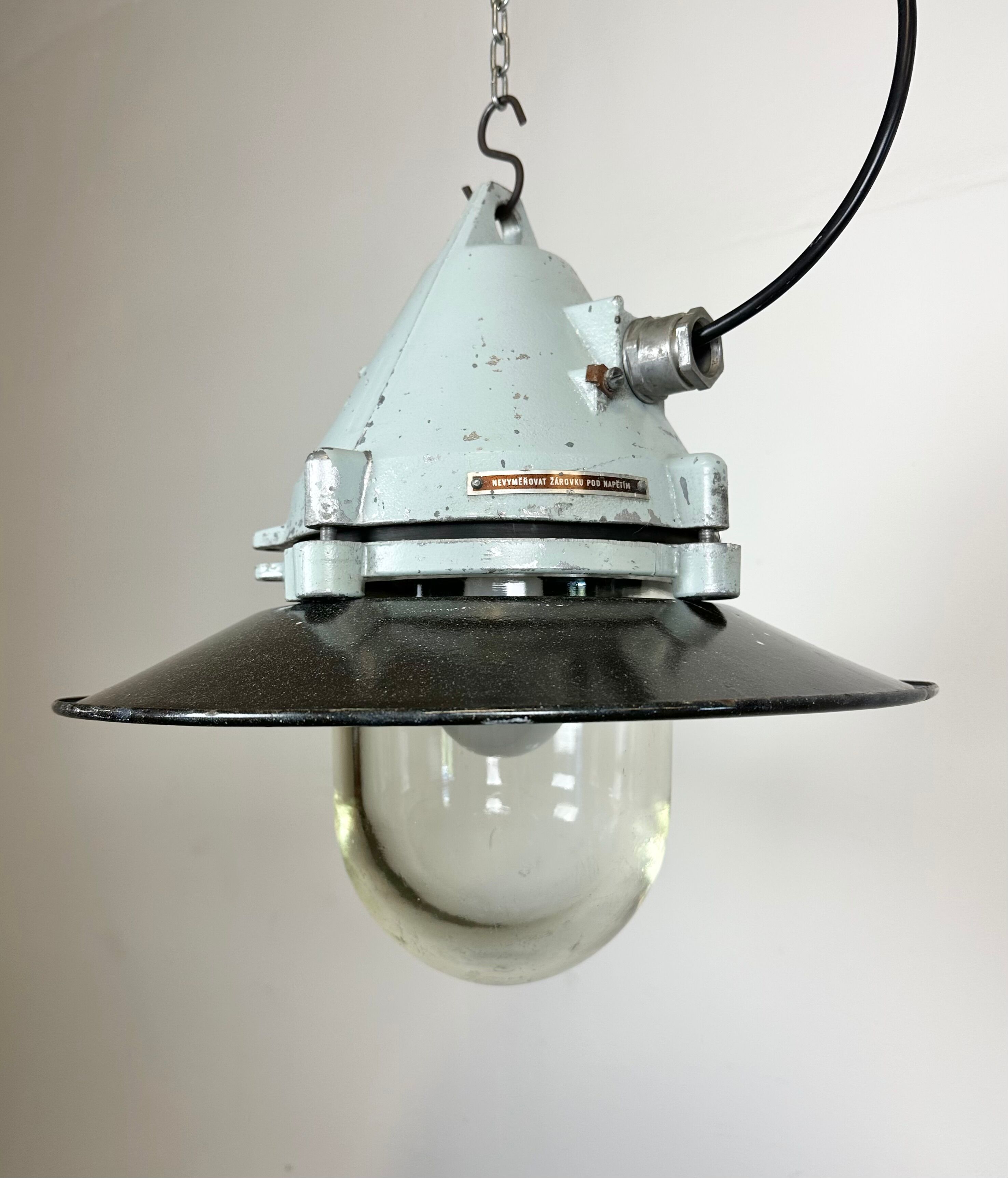 Aluminium and enameled bomb proof pendant lamp 70s