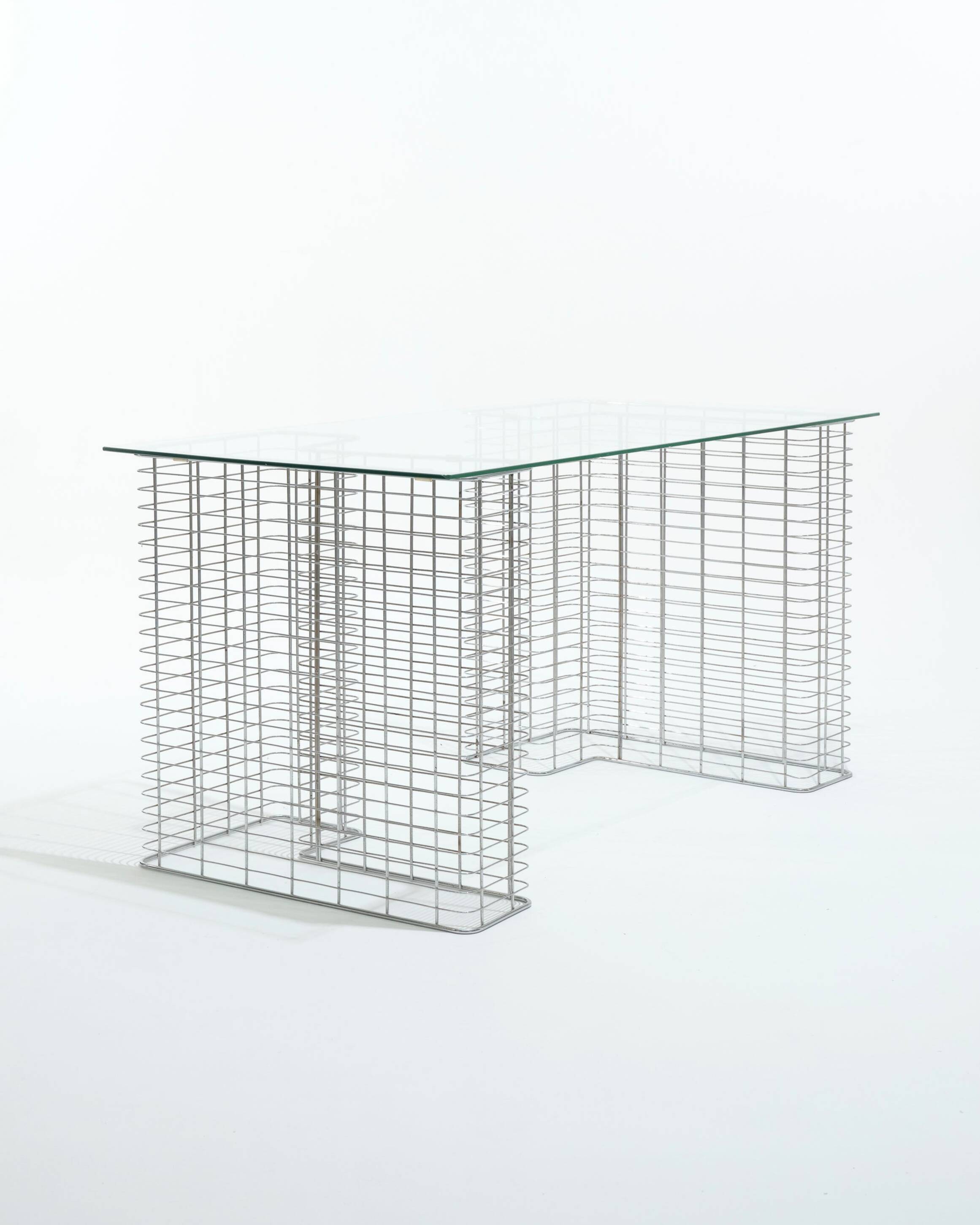 Wire glass and metal desk, terence conran, 1980s