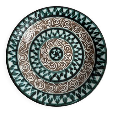 Picault, polychrome earthenware plate with geometric decoration from the 20th century.
