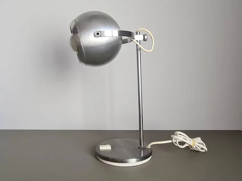 Mid Century Eyeball Desk Lamp, Space Age Table Light, brushed chrome