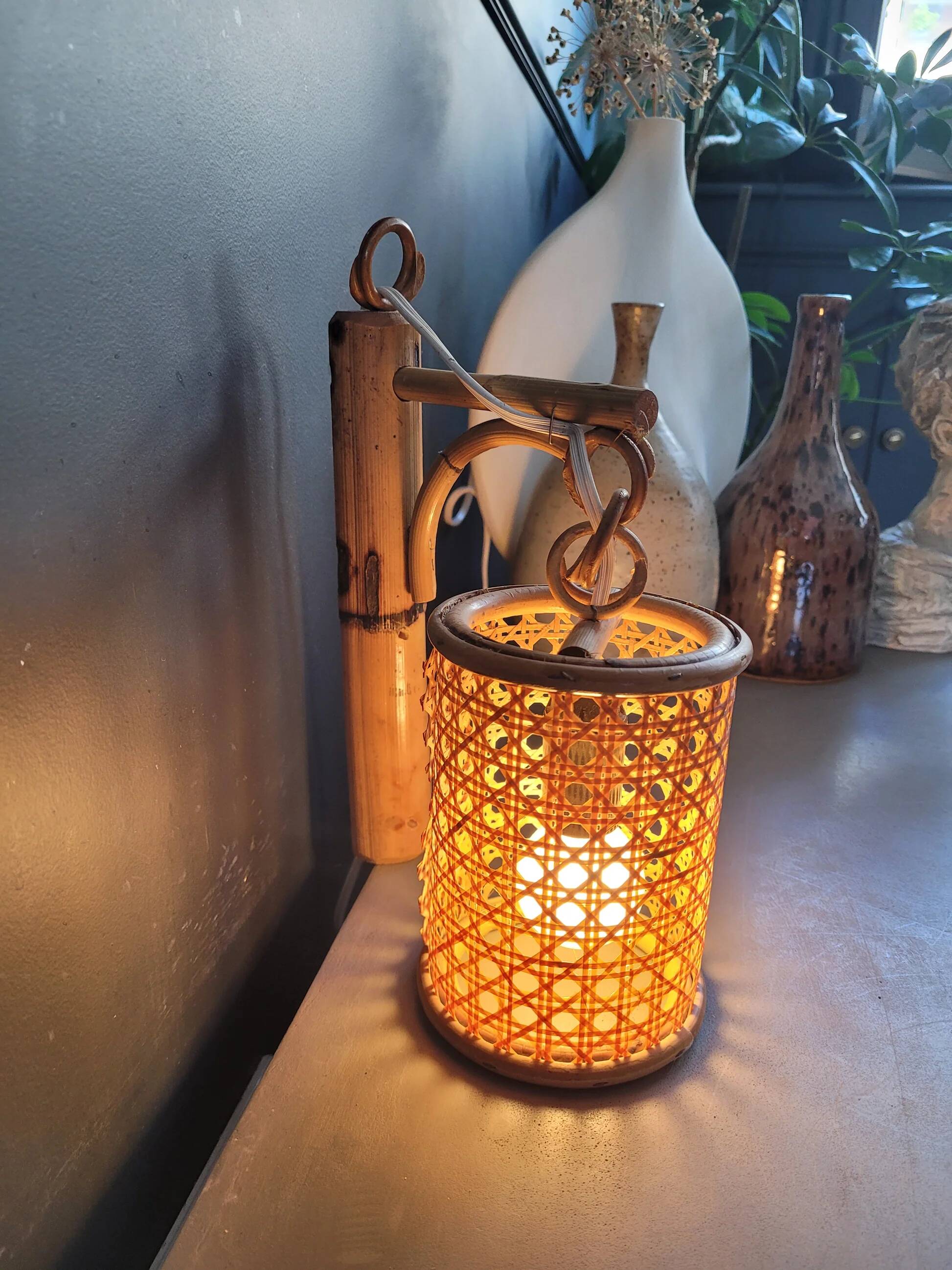 Vintage bamboo and cane wall light