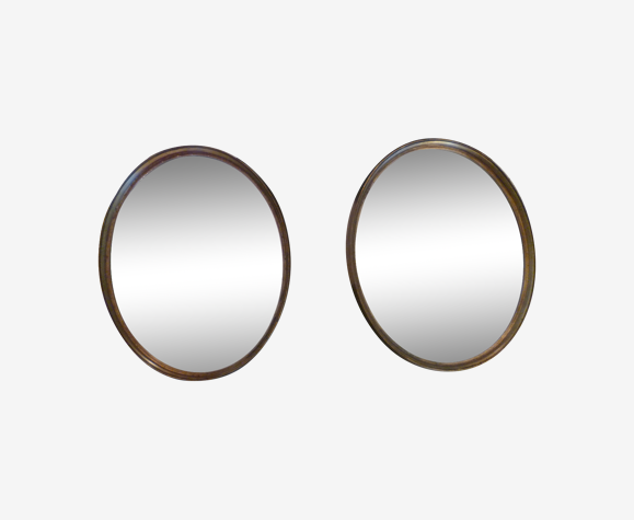 Paire de miroirs muraux oval en bakélite 60's