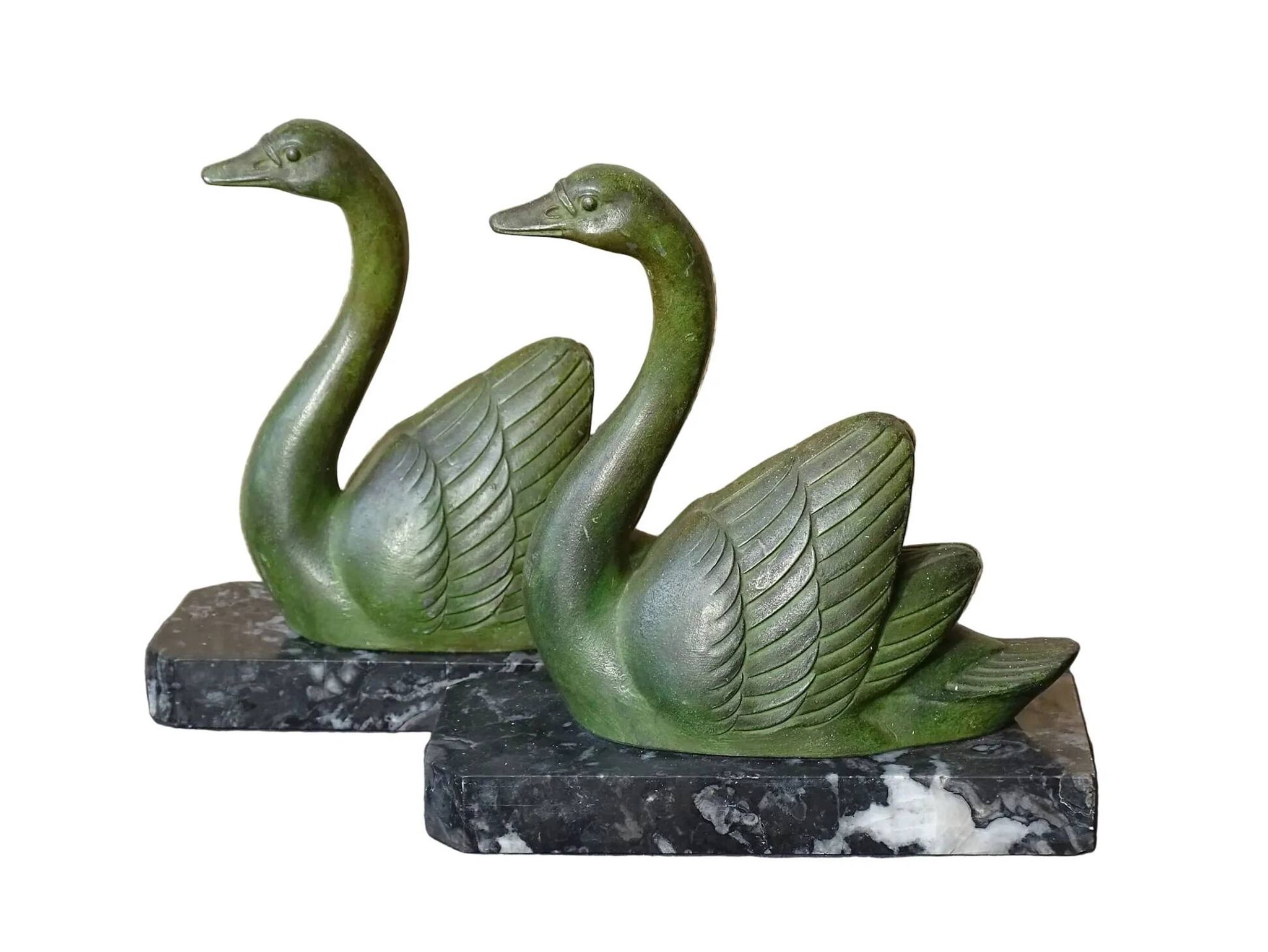 Vintage swan bookends on marble bases