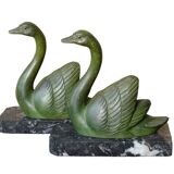 Serre-livres cygnes vintage sur socles en marbre