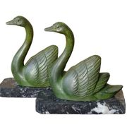 Vintage swan bookends on marble bases
