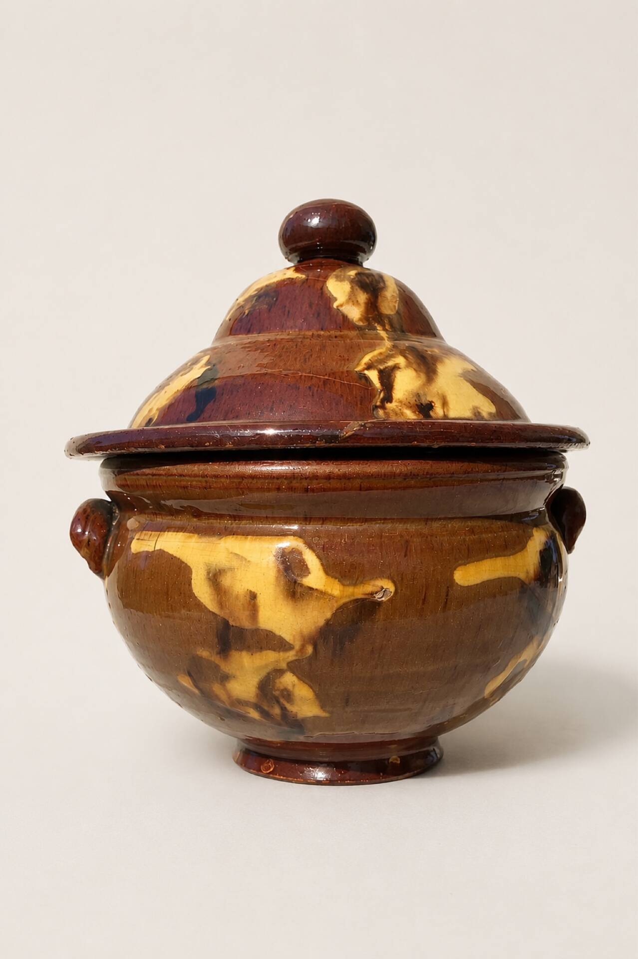 Antique glazed earthenware soup tureen