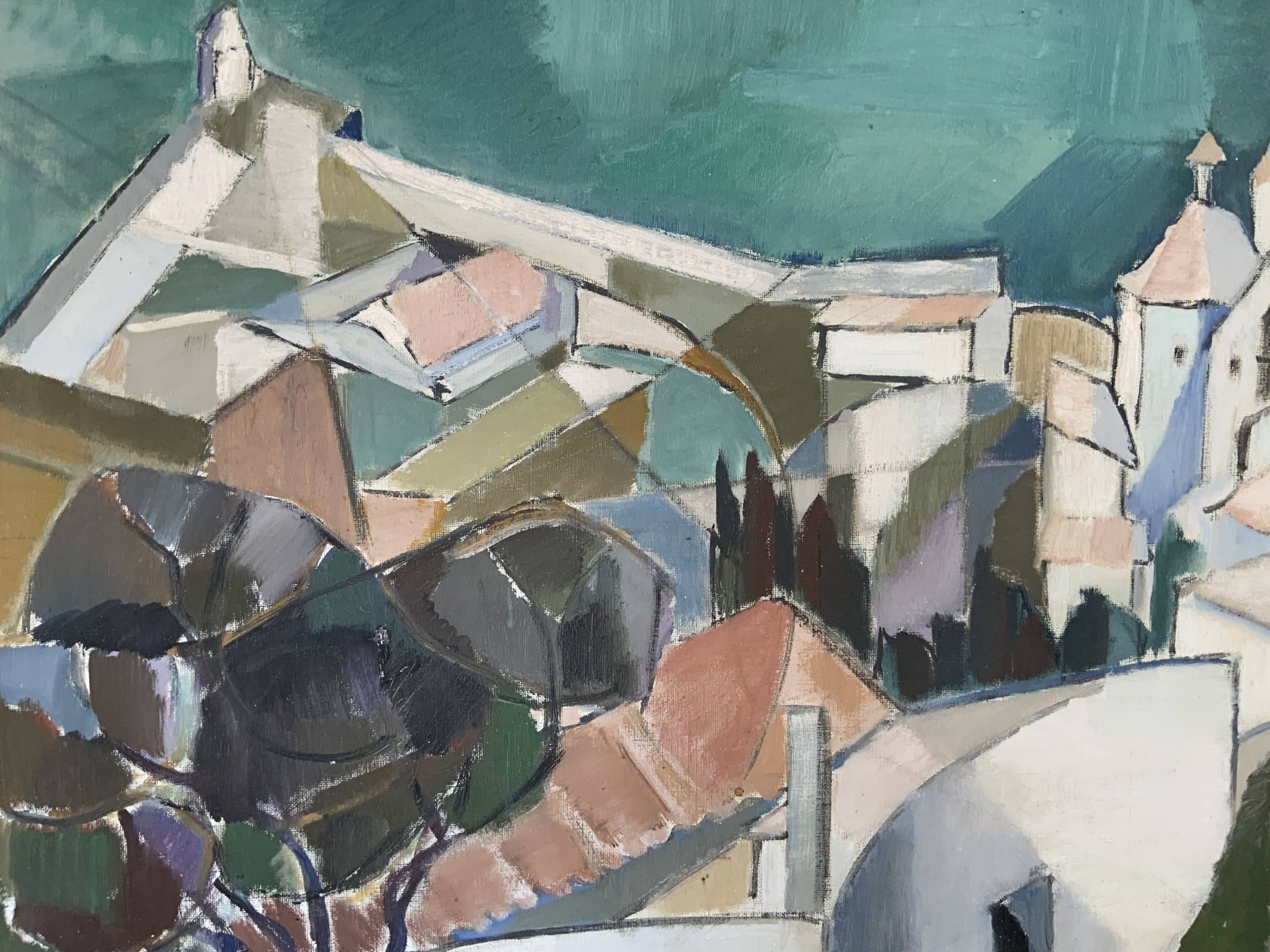 Vintage Modernists Oil On Canvas Landscape Painting by Nini Landgren 1950s