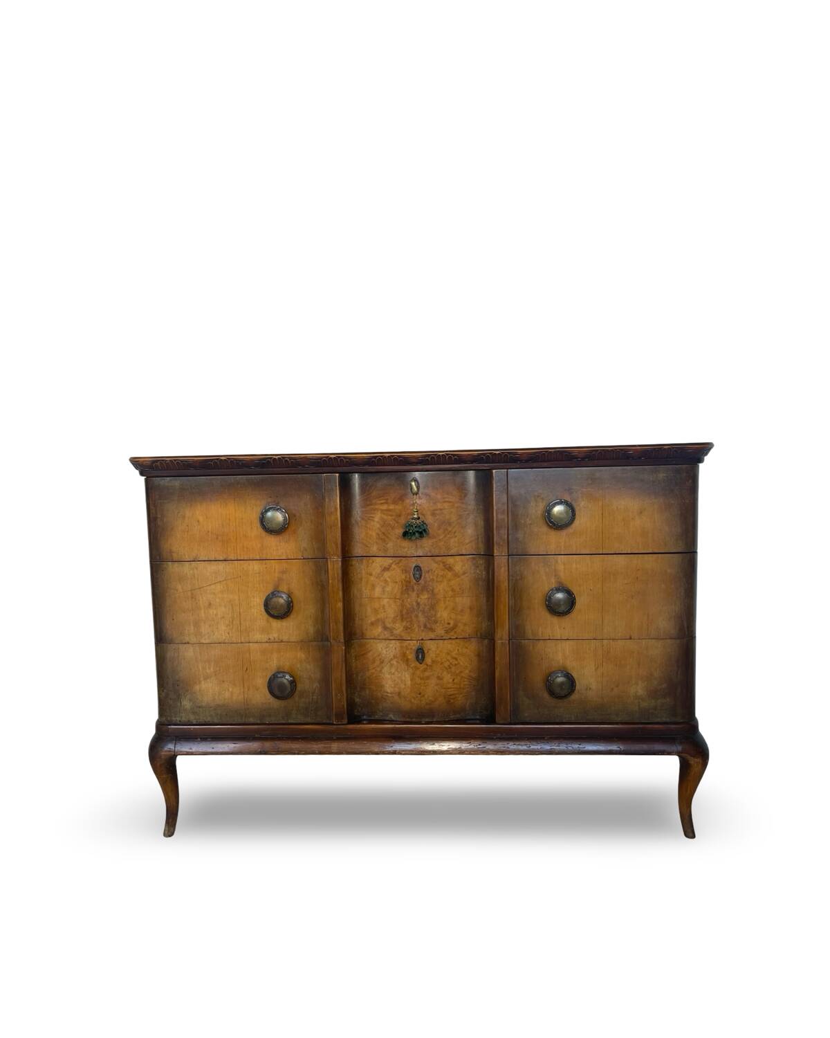 Commode italienne en placage et bois massif de noyer, années 1940-1950