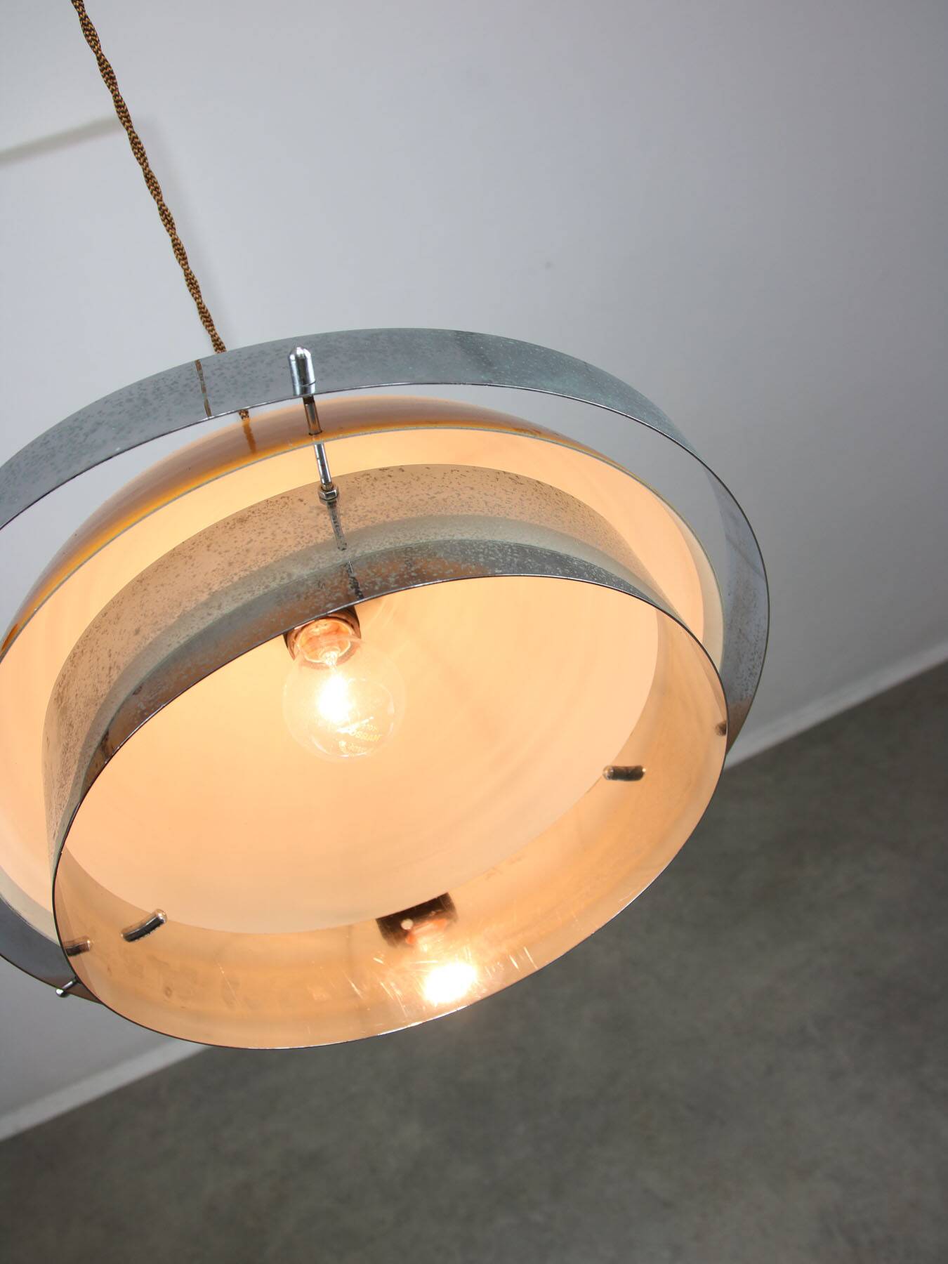 Space Age Italian Orange and Chrome Metal Pendant Lamp, 1970s