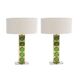 Mid Modern Style Pair of Brass Italian Table Lamps with Green Murano Glass