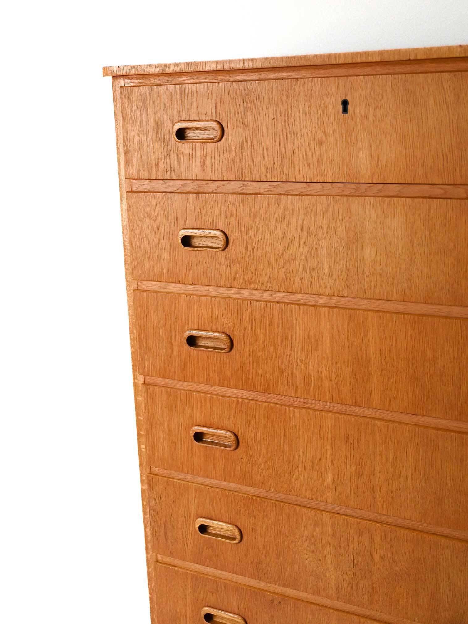1960s Scandinavian Oak Tallboy with Sculpted Handles