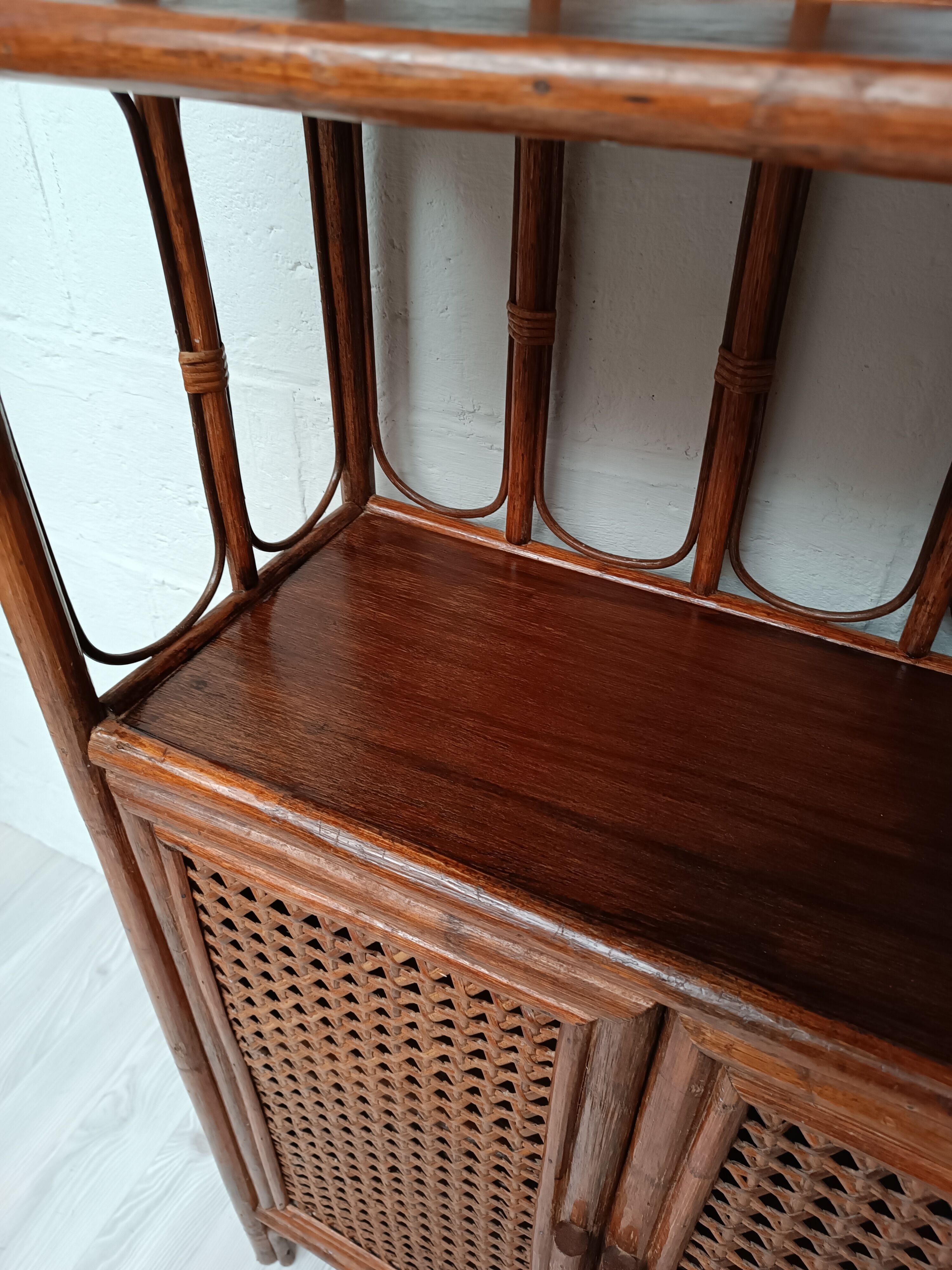 Vintage bamboo bookcase and canning