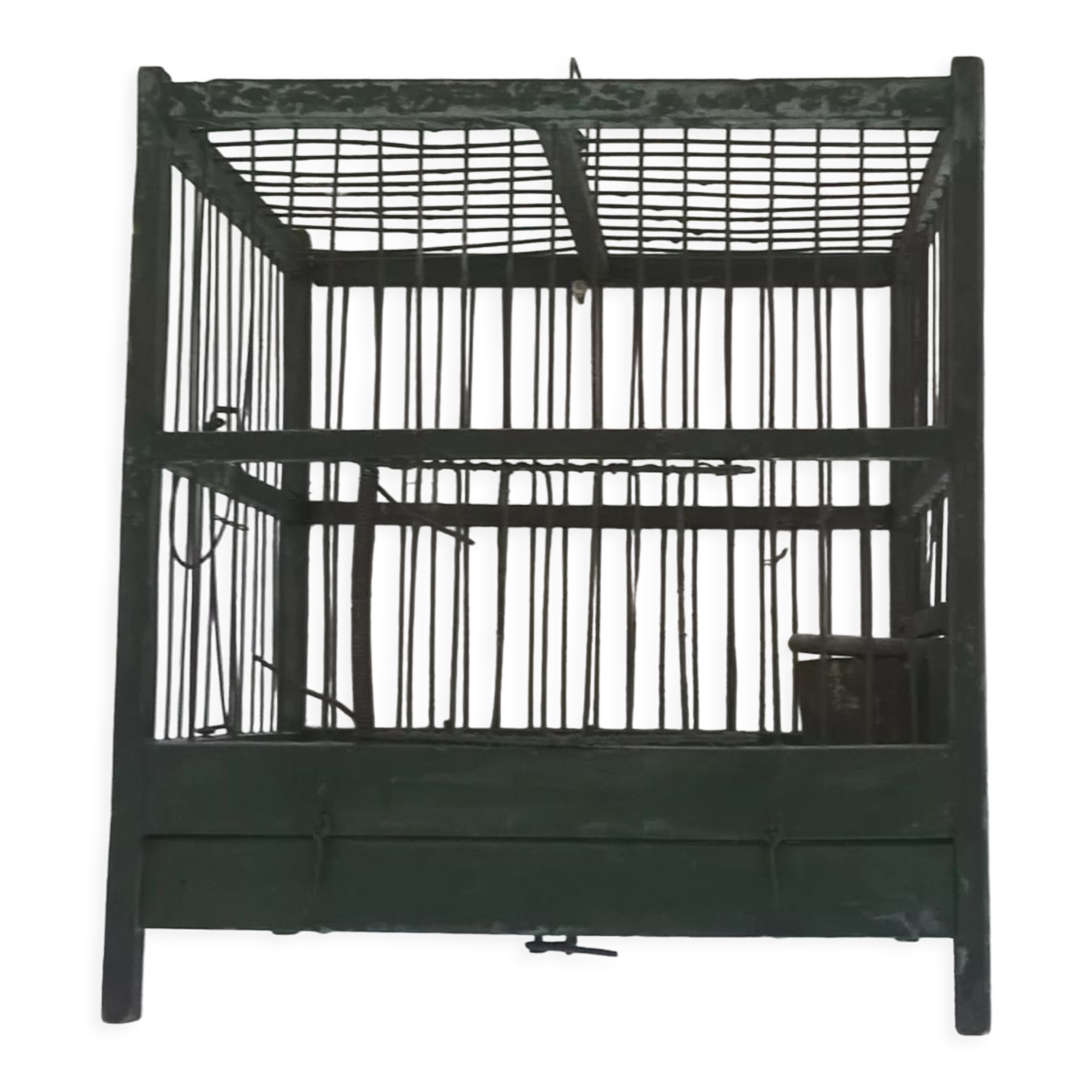 Wooden bird cage with feeder